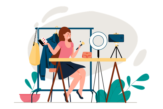 Female influencer reviewing beauty product  Illustration