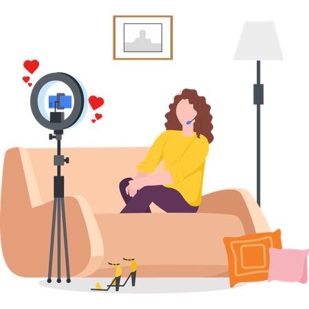 Female influencer shooting video using mobile tripod  Illustration