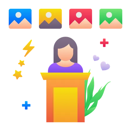 Female influencer showcasing photos  Illustration