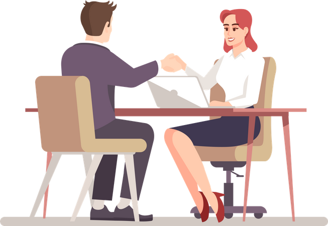 Female interviewer hiring employee Illustration
