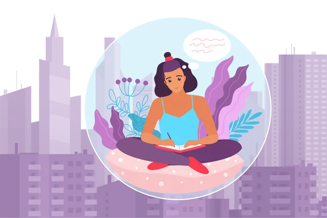 Personal Isolation And Solitude Of Person In City Vector Illustration Cartoon Female Happy Introvert Isolated In Bubble In Comfort Safe Space With Flowers To Avoid Communication And Interaction Illustration