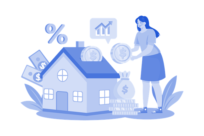 Female Investing Finance In Home  Illustration
