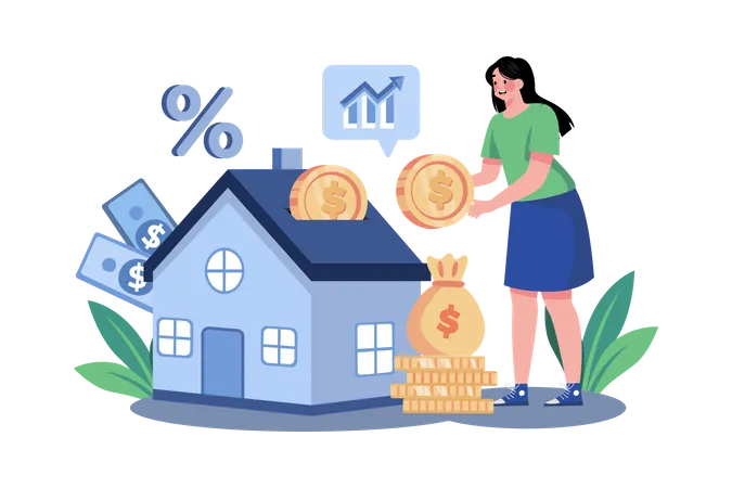 Female investing finance in home  Illustration