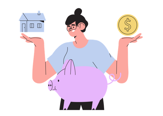 Female investing finance in home  Illustration