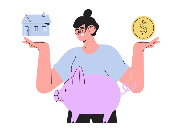 Female investing finance in home  Illustration