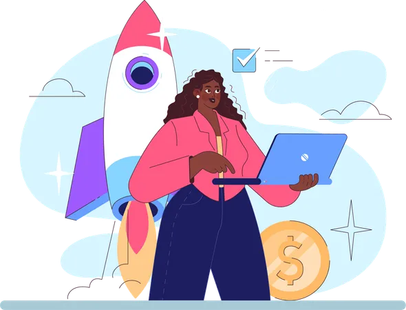 Female investing in startup business  Illustration