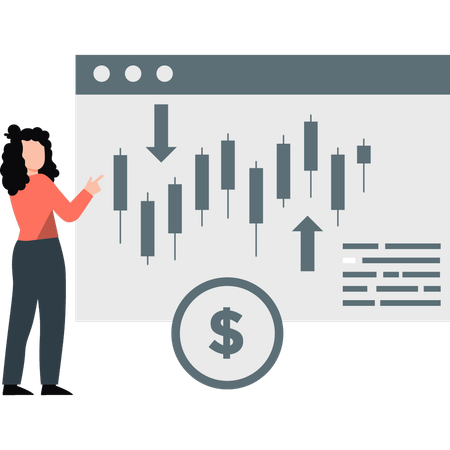 Female investor analyzing stock market  Illustration