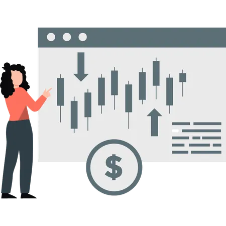 Female investor analyzing stock market  Illustration