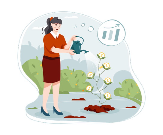 Female investor gaining profit from investment  Illustration