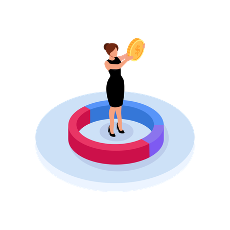 Female Investor holding dollar coin  Illustration