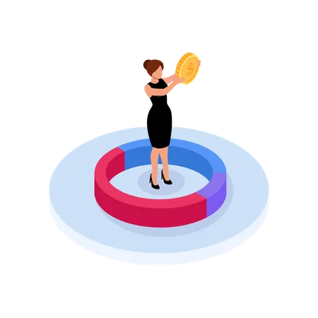 Female Investor holding dollar coin  Illustration