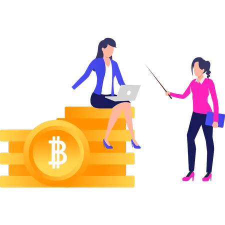 Female investor investing in cryptocurrency  Illustration