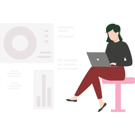 Female investor using laptop  Illustration