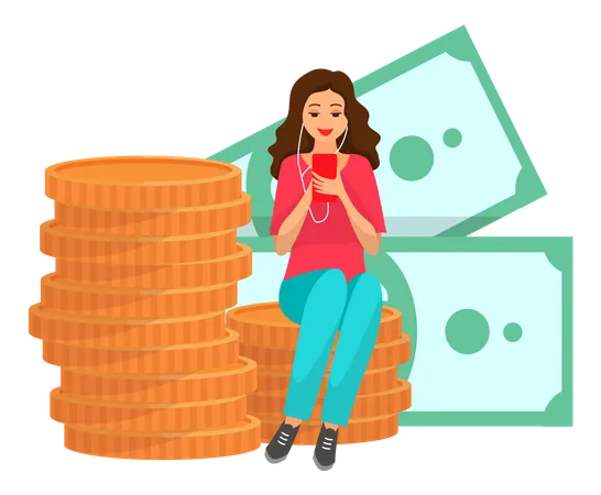 Female investor using smartphone Illustration
