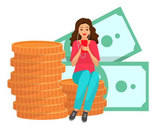 Female investor using smartphone  Illustration