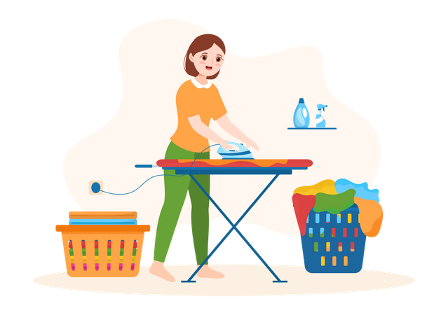 Female ironing clothes Illustration