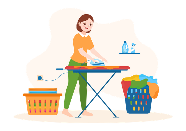 Female ironing clothes  Illustration