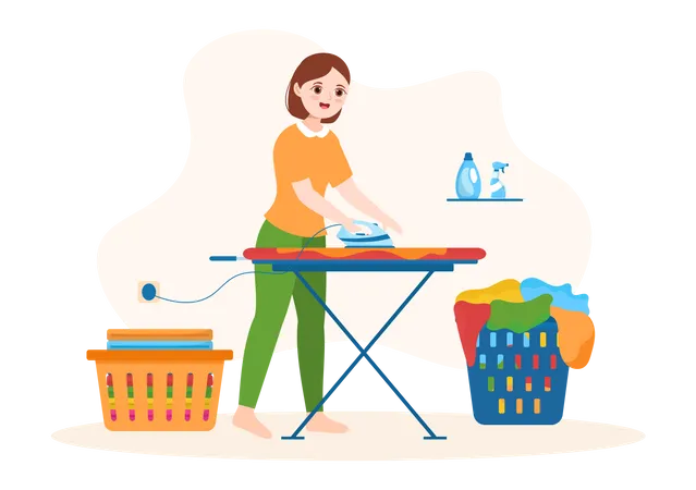 Female ironing clothes  Illustration