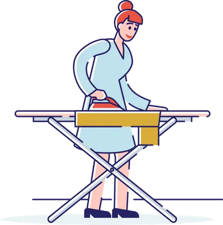 Female Ironing Clothes on Ironing Board  Illustration