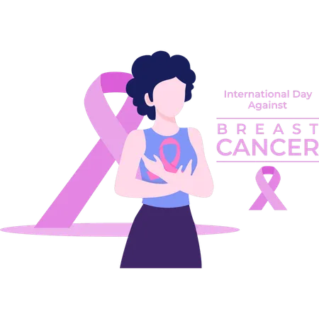 Female is holding a pink ribbon  Illustration