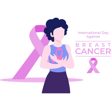 Female is holding a pink ribbon  Illustration