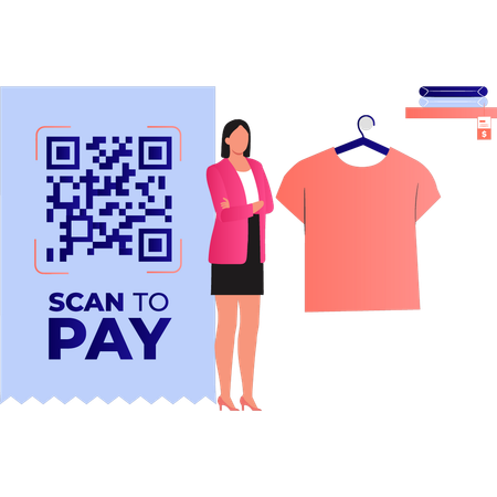 Female is scanning code for shopping payment  Illustration