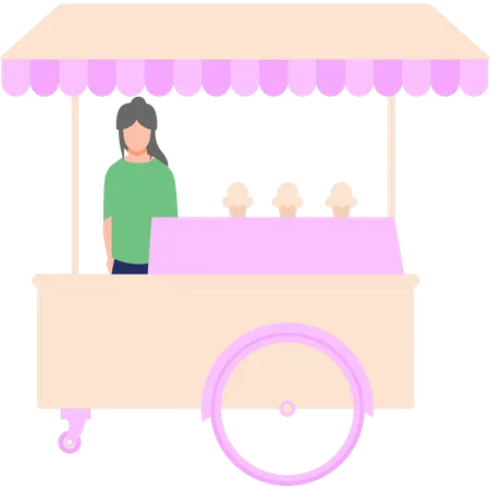 A Female Is Selling The Ice Cream Illustration