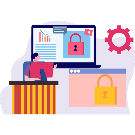 Female is showing account security strategy  Illustration