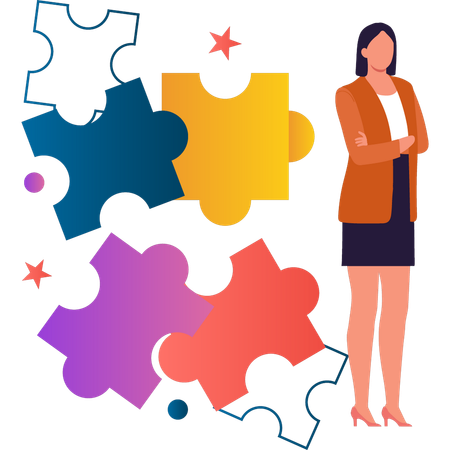 Female is standing besides puzzle for autism awareness  Illustration