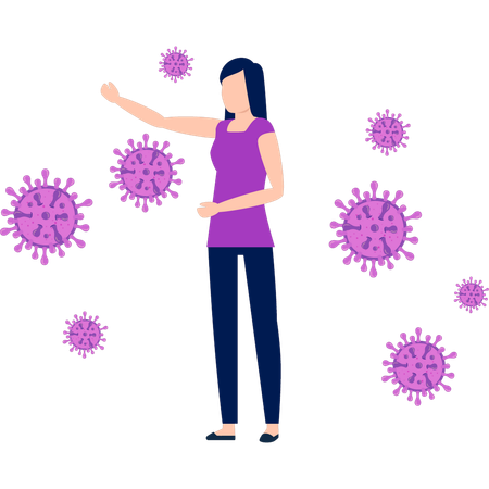 Female is standing with virus  Illustration