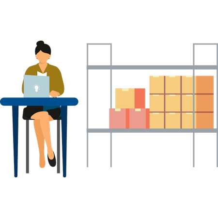 Female is working on laptop for industrial boxes  Illustration
