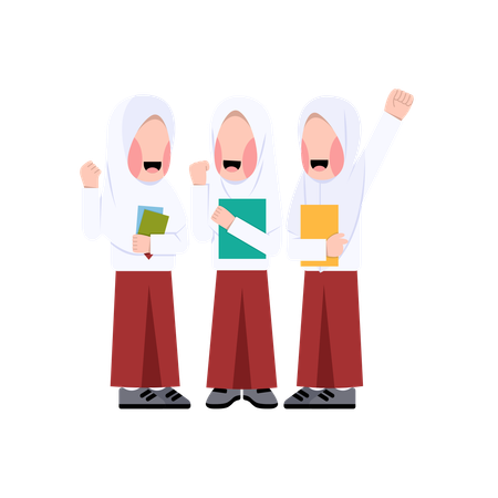 Female Islamic students standing together  Illustration