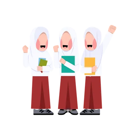 Female Islamic students standing together  Illustration