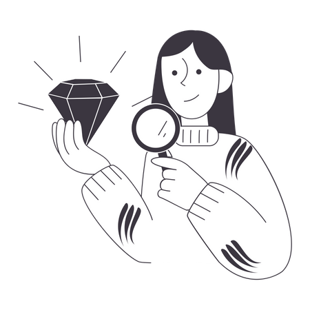 Female Jeweler looking at diamond Illustration