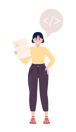 Female job applicant with programming experience Illustration