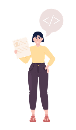 Female job applicant with programming experience  Illustration