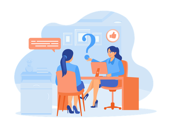 Female job seeker talking with manager in office with Good impression after interview  Illustration