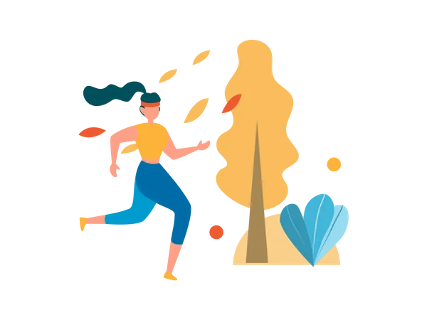Female jogging in garden Illustration