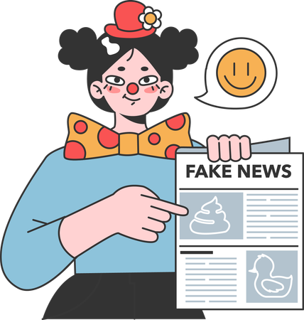 Female joker Pointing fake news paper  일러스트레이션