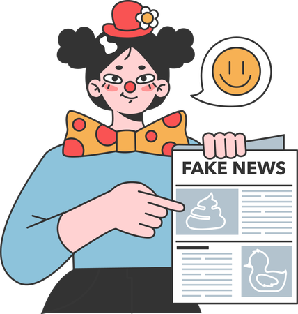 Female joker Pointing fake news paper  Illustration