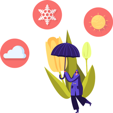 Female journalist collecting weather information Illustration