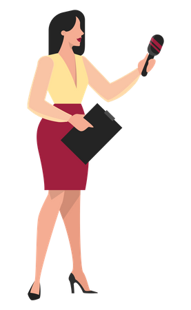 Female journalist holding a microphone  Illustration