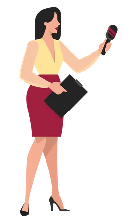 Female journalist holding a microphone  Illustration