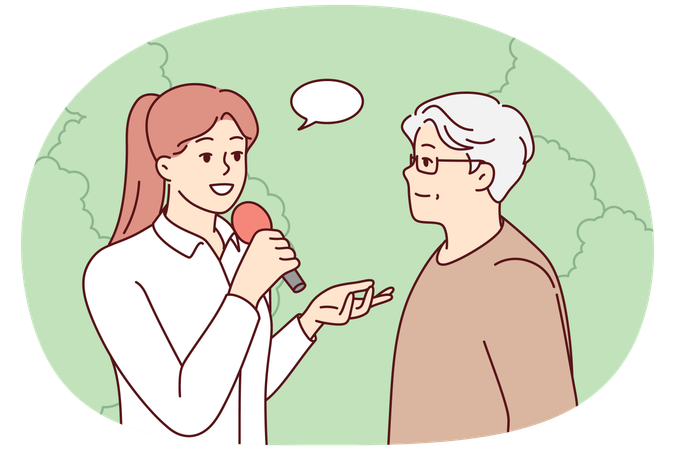 Female journalist interview elderly man  Illustration