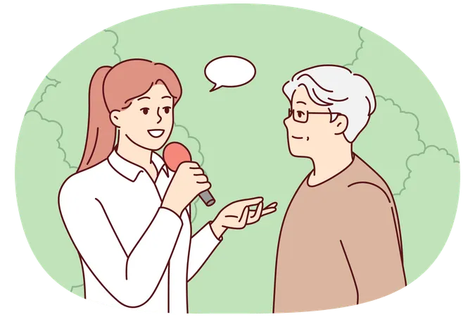 Female journalist interview elderly man  Illustration
