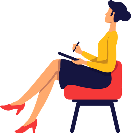 Female journalist sitting in armchair Illustration