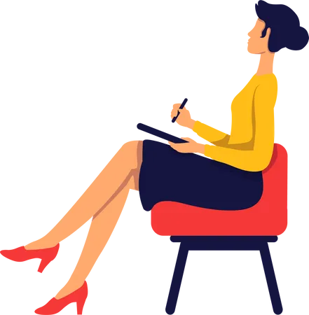 Female journalist sitting in armchair  Illustration