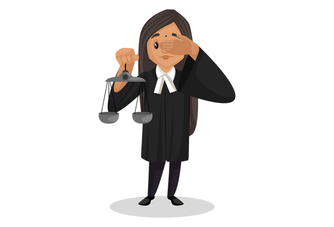 Female judge holding balancing tool in her hand Illustration