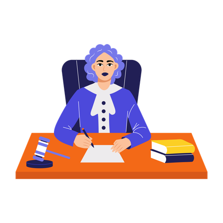 Female judge sitting in court  Illustration