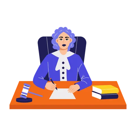 Female judge sitting in court  Illustration